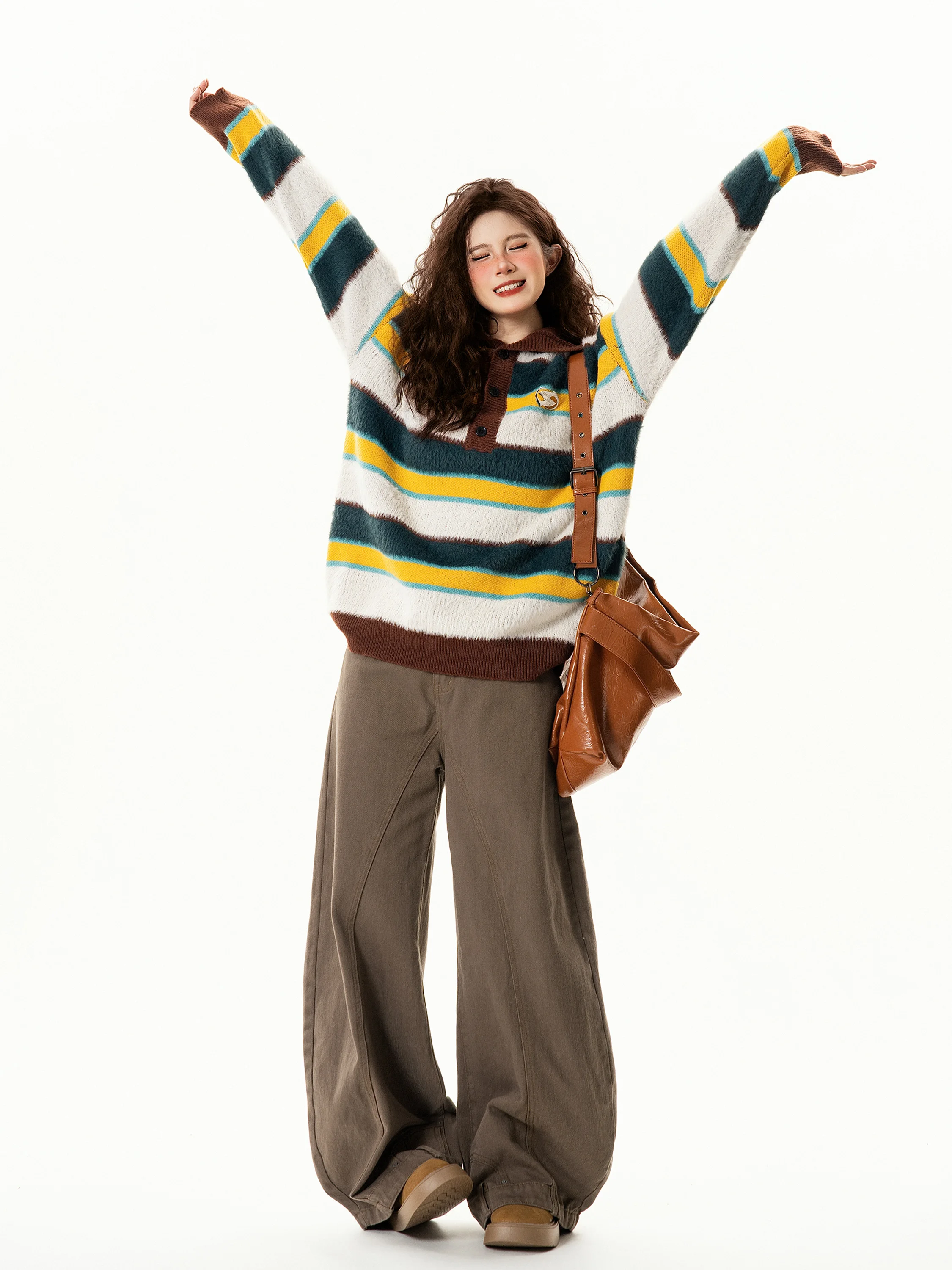 

Американский свитер в горошек в стиле ретро, женский свободный свитер Lazy Sle, универсальный вязаный свитер, осень-зима, уличный теплый свитер