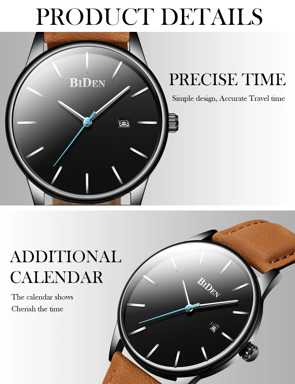 BIDEN orologio da uomo impermeabile Casual sport orologio al quarzo cinturino in pelle data automatica orologio originale