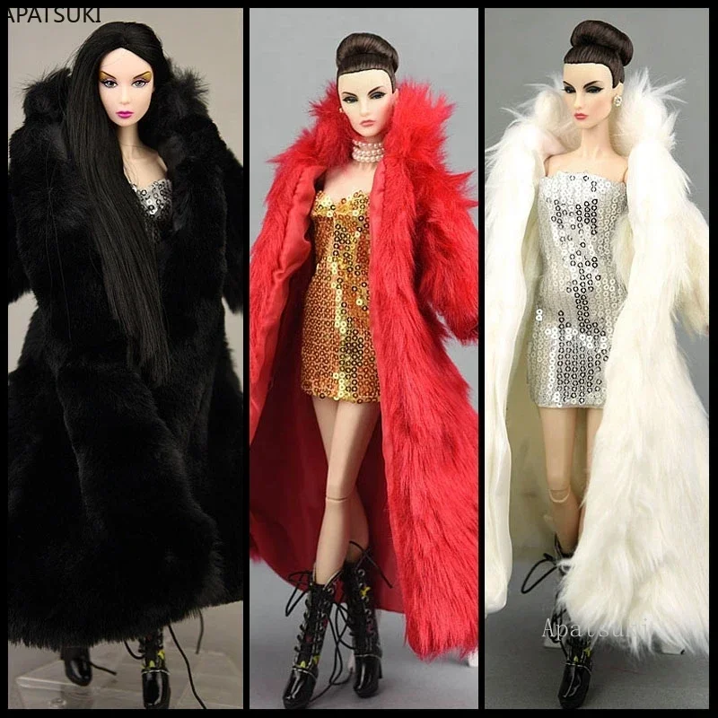 Conjunto de accesorios para muñecas Barbie, Parka, vestidos de invierno, abrigo de piel súper largo y vestido, ropa de moda para muñecas BJD 1/6