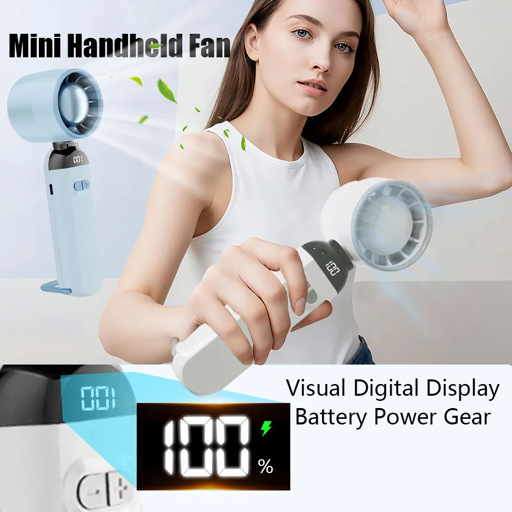 Handheld Mini Fan Foldable Portable Neck Hanging Fans 5 Speed USB Rechargeable Fan with Phone Stand and Display Screen