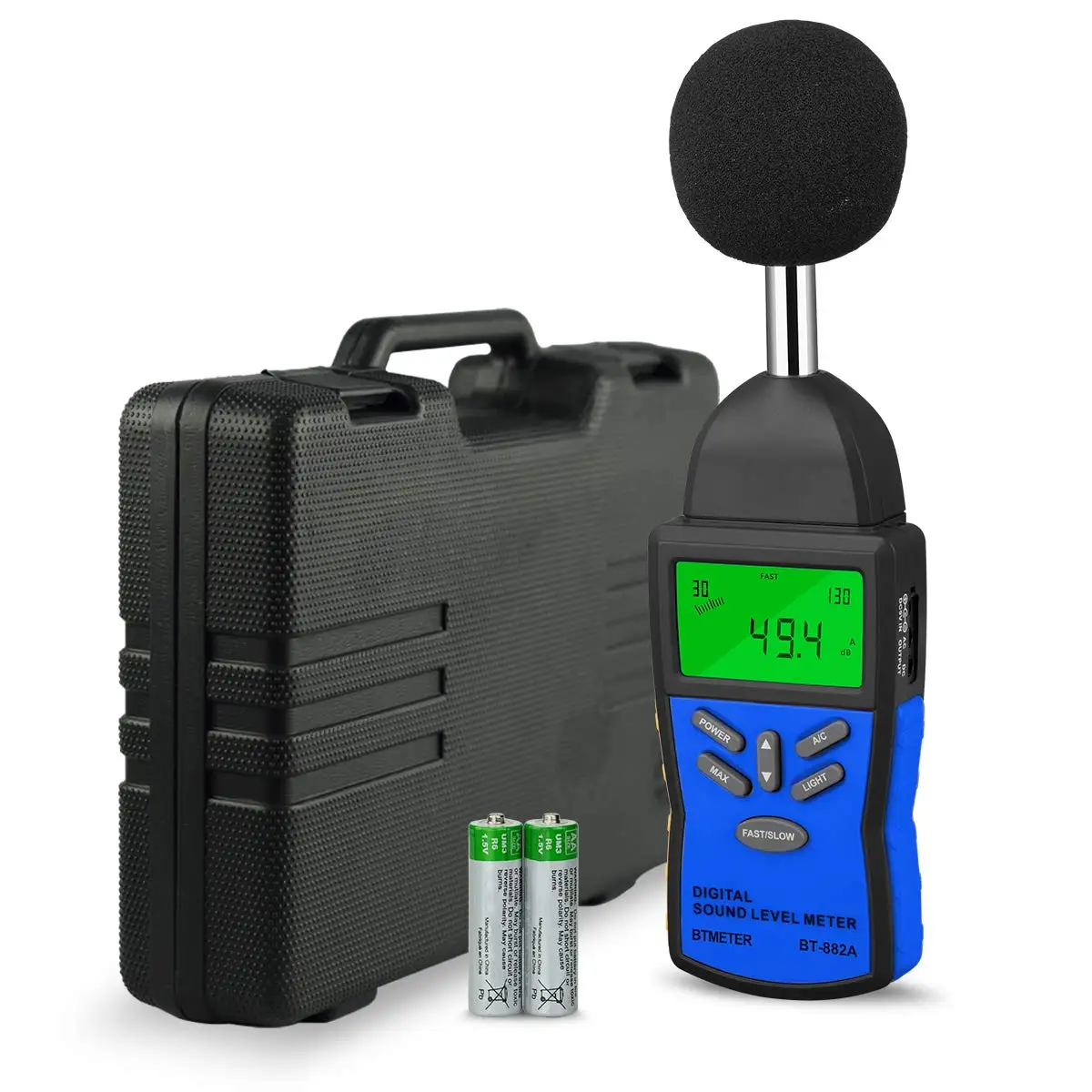 BT-882A Precision Sound Level Meter, Digital Decibel Tester for 30~130 dB Noise Volume Measurement with A/C Fast/Slow Weighting