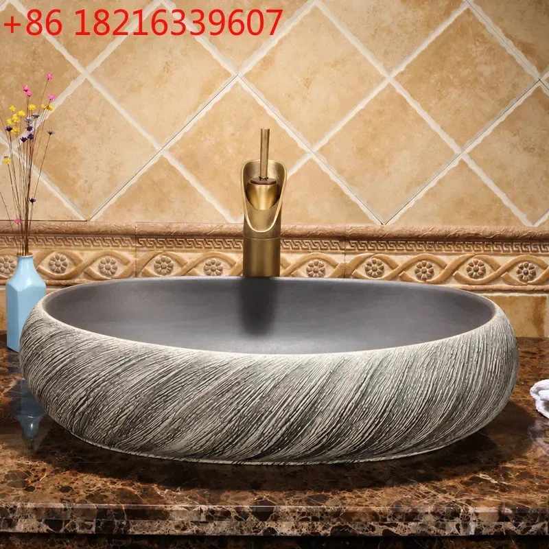 YAO Retro Ceramic Art Wash Basin Round Tabletop Sink Antique Style Bathroom Hand Washing Bowl Household Decorative Vanity Basin