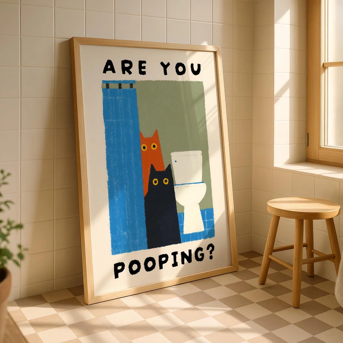Are You Pooping Cat Print – Funny Bathroom Wall Art, Humorous Cat Poster for Bathroom Decor, Cute Cat Bathroom Print, Funny Toil
