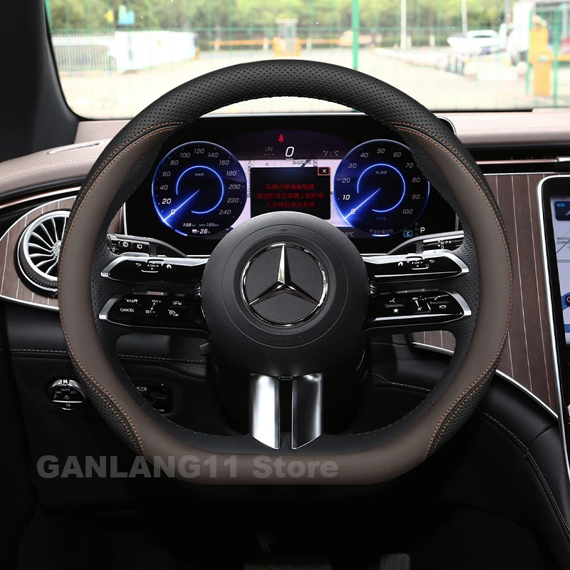 

Leather Car Steering Wheel Cover For Mercedes-Benz EQE SUV 2023 2024 Non-slip Auto Steering Wheel Mercedes-Benz EQE Accessories