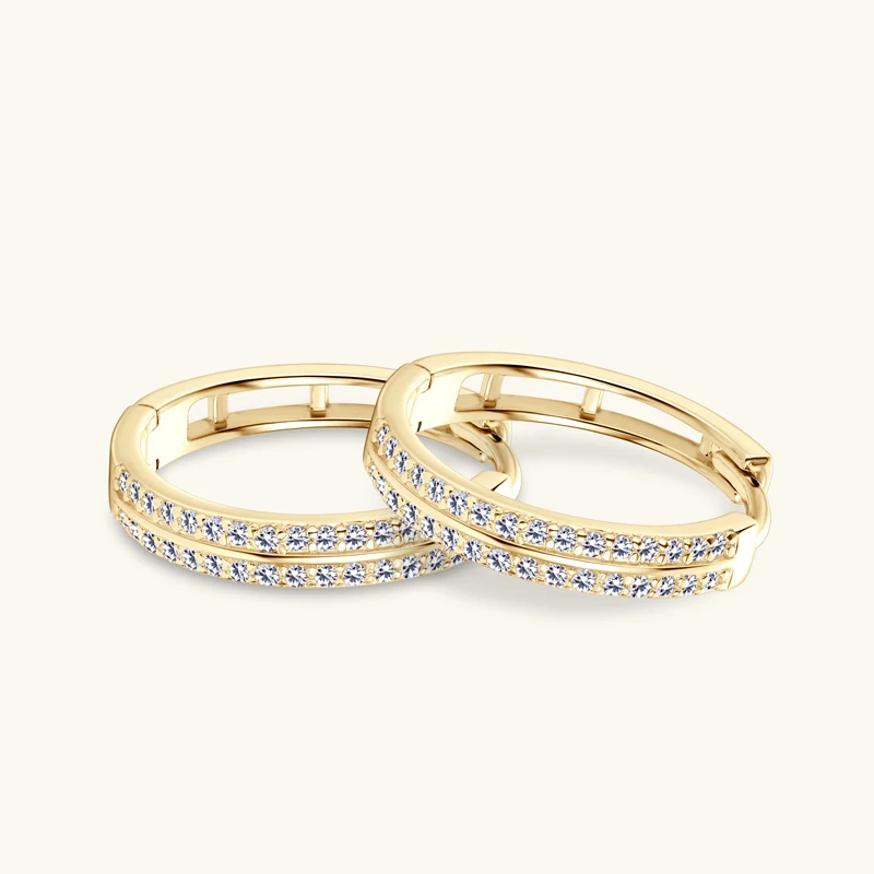 IOGOU 100% 925 เงิน 1 มม.Moissanite Hoop ต่างหูผู้หญิงคลาสสิกงานแต่งงานหมั้นต่างหู 14 K Gold Plated