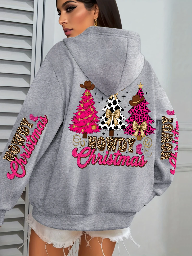 메리 크리스마스 하우디 트리 디자인 후드티 여성 가을 루즈핏 후디 포켓 플리스 Y2K 여성 의류 캐주얼 올매치 스트리트웨어