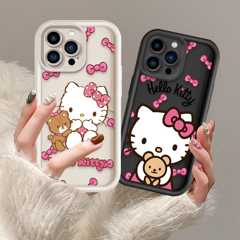 Cutre Sanrio Hello Kitty For Apple iPhone 15 14 13 12 11 Mini XS XR X 8 7 Pro Max Plus Soft Eye Ladder Phone Case