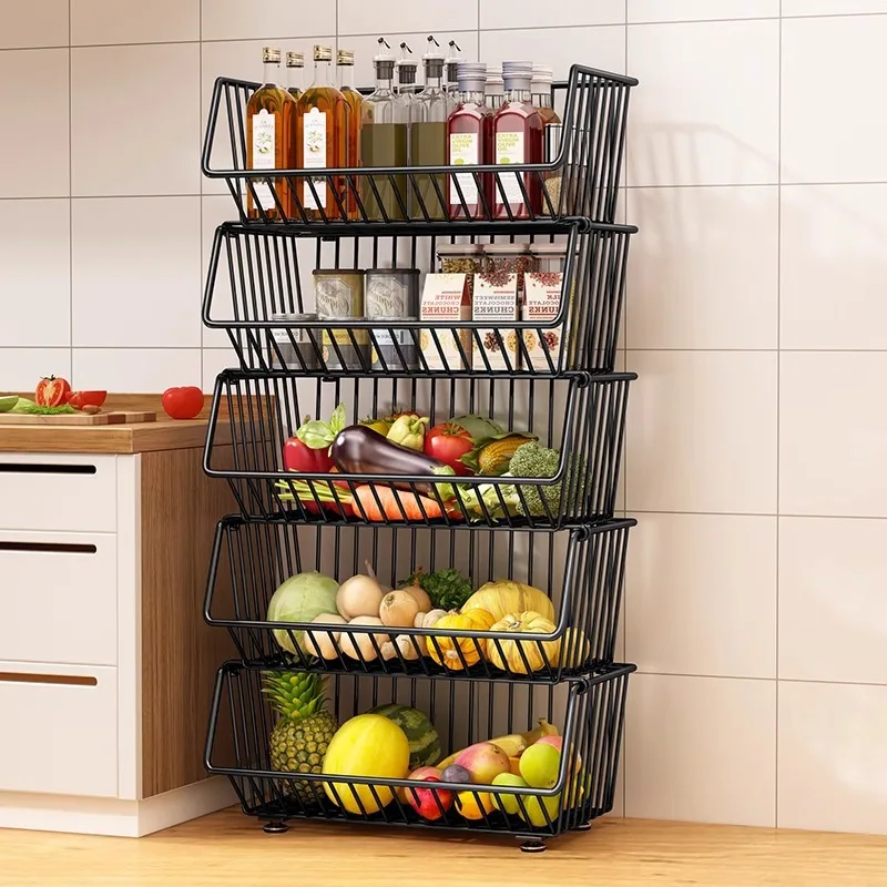 キッチン多層果物野菜収納ラックモバイルカートスタンドフロア用小型カートスナックおもちゃバスケットオーガナイザー
