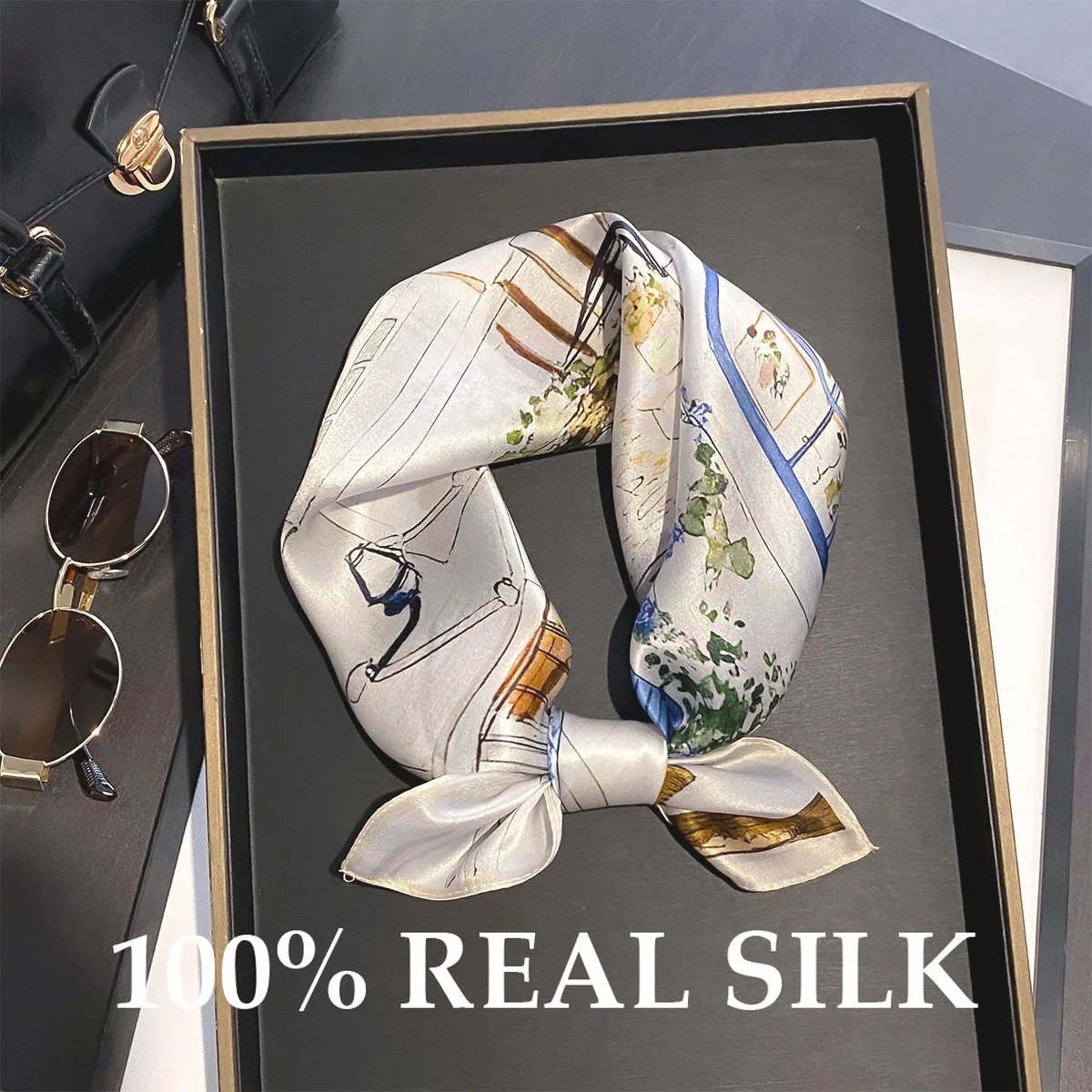 

Шарф из 100% натурального шелка для женщин, с принтом, шаль, платок, высококачественное пончо, бандана, квадратные платки, накидка, керчиф, хиджаб, повязка для волос