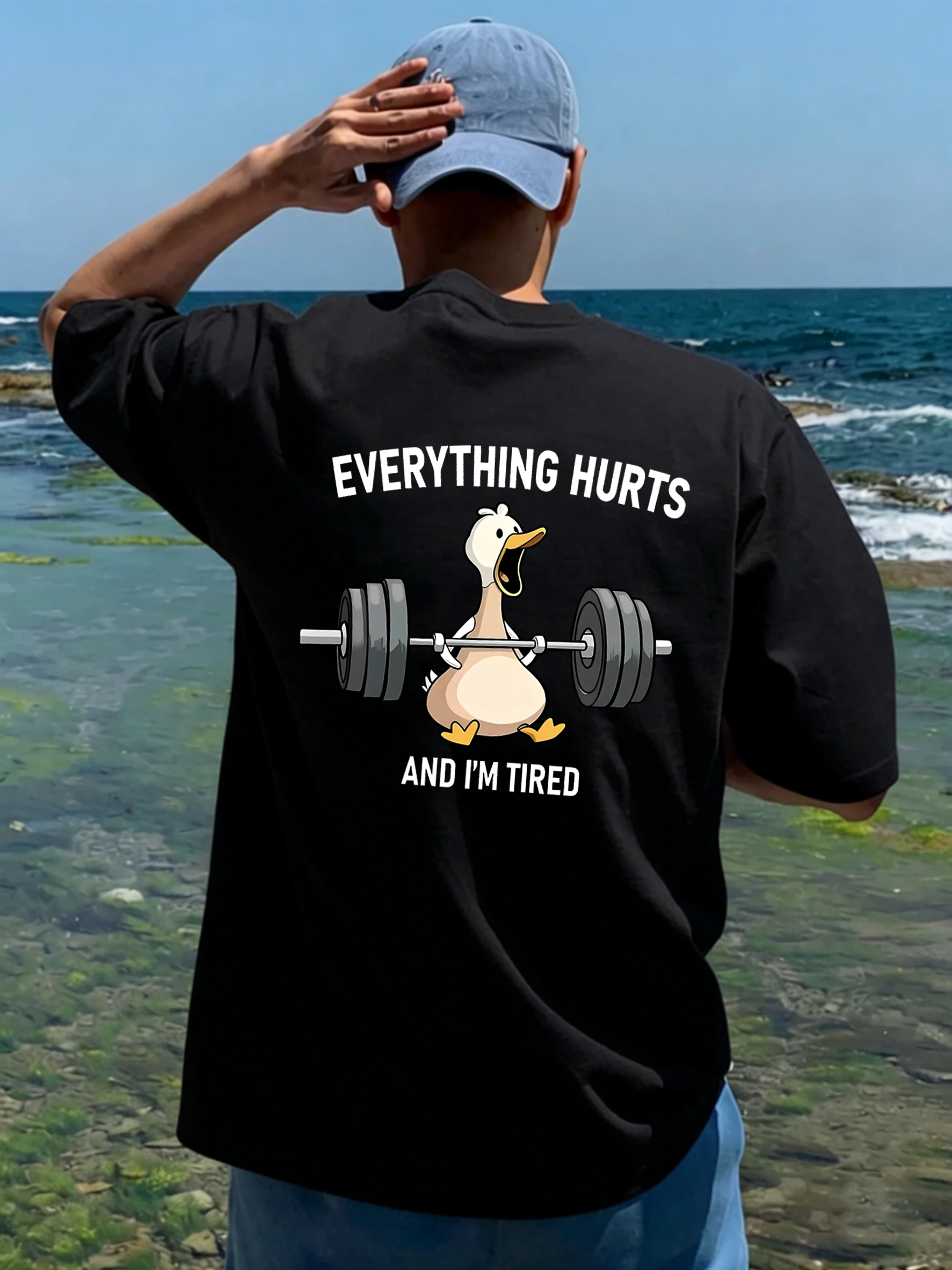 The Great Goose Striving For Fitness Pattern Tee Unisex Summer Cotton T Shirt Oversized Street Short Sleeve Soft O-Neck Top Men