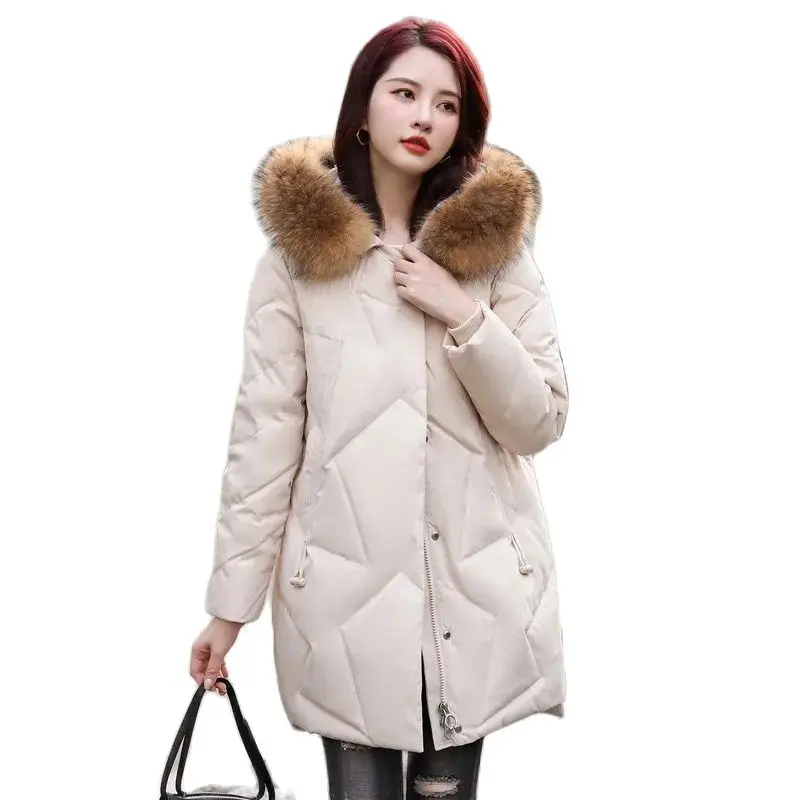 

Women Winter Coat Big Fur Down Parkas Winter Hooded Coat Female Slim Winter Jacket Women Warm Mid Long Parkas Female Outerwear