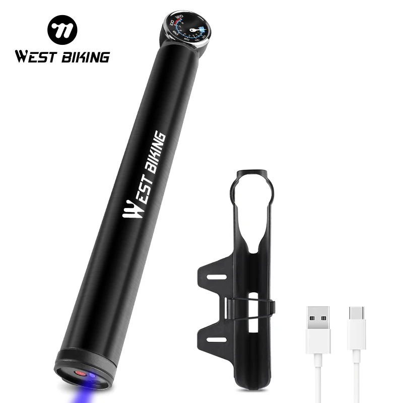 WEST BIKING Rechargeable Tire Inflator Portable Light Aluminum Alloy Bike Pump Air Pump Mountain Cycling Tire Inflator Schrader