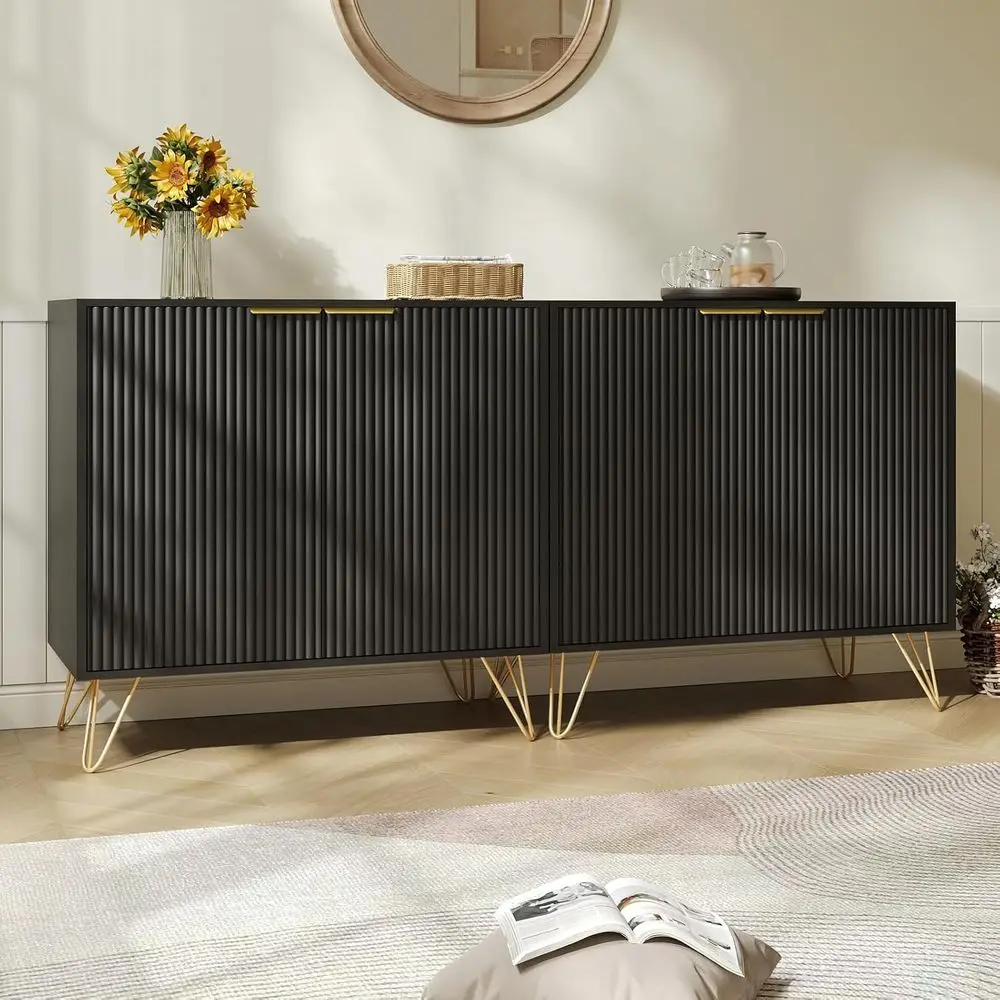 

2-Piece Solid Wood Accent Cabinet Set with Adjustable Shelves for Dining, Living Room, or Hallway in Black
