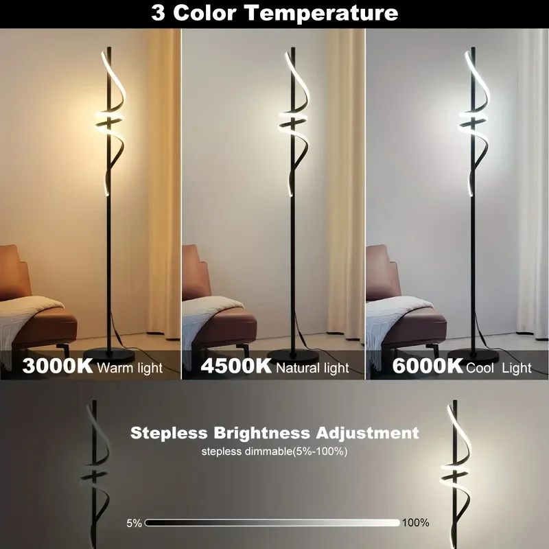 Spiral Floor Lamps for Living Room, LED Dimmable 3 Color Temperatures Standing Floor Lamp with Remote, Reading Floor Light For Bedroom,Office