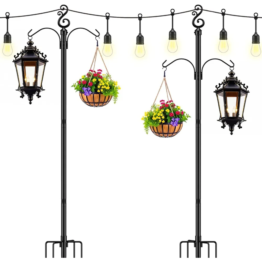 10 ft height 1 inch diameter string light poles stringlight stand with hooks metal poles for outside patio yard garden backyard