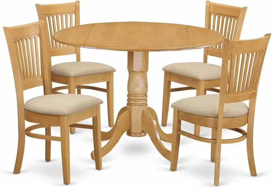 

East West Furniture DLVA5-OAK-C 5-компонентный кухонный стол и набор стульев включает круглый обеденный стол с выдвижным листом и 4 льняными изделиями.