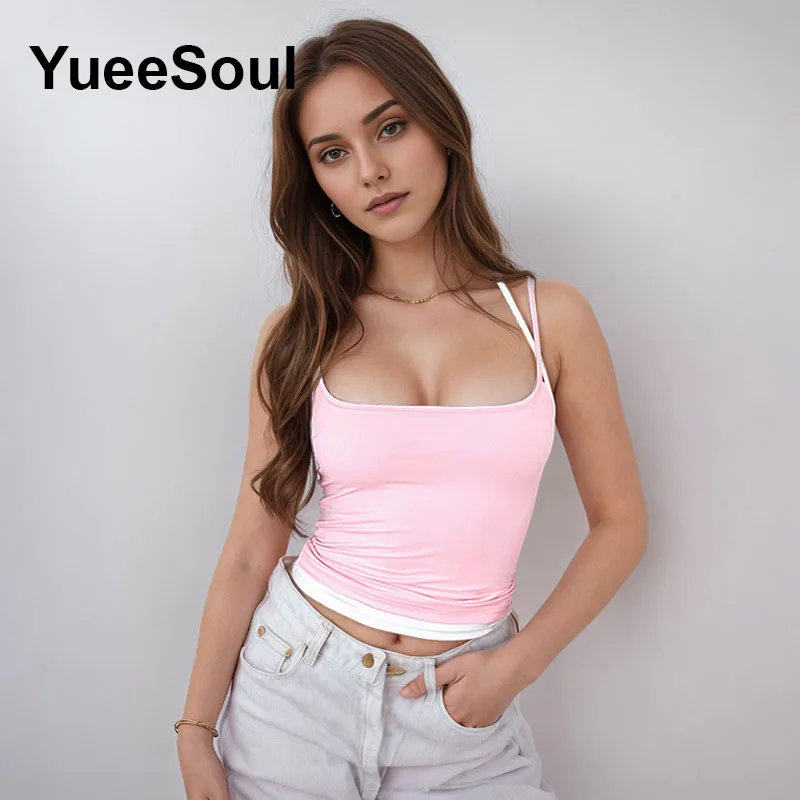 Y2k Aesthetic Crop Tops Pink Sleeveless Slim Sexy Tank Top Cute Sweet High Street Casual Camis 2024 New Summer Women Clothing