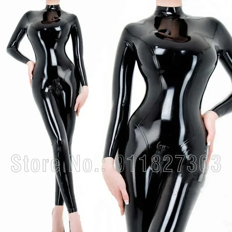 100% Pu Patent Leather Catsuit Sexy Rubber Long sleeves w Back and Crotch Zipper High Neck Party Wear Customize