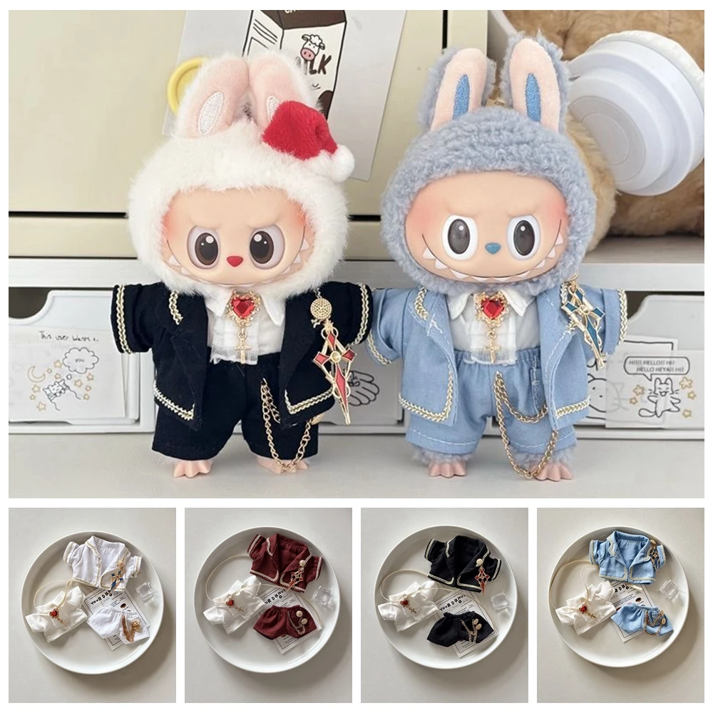 

17cm Labubu Ropa Rascal Style Labubu 3.0 Suit Jacket with Pant &Shirt Tie Set Doll Accessoires Personality Clothes