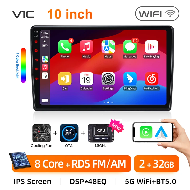 Junsun 7 9 10 Inch Universal Car Radio for volkVolkswagen VW Passat B6 B7 T5 Tiguan Touran GOLF POLO Wireless CarPlay Android Auto