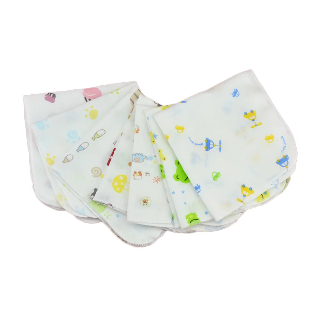 Cotton Drool Bibs Absorbent Double-layer Drool Bibs One Sided Printed Gauze Towel for Infant 30x30cm(Random Color)