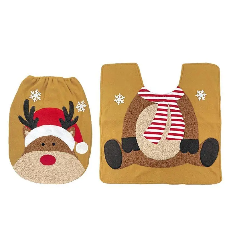 Christmas Toilet Cover Bathroom Decoration Bath Mat Anti Slip Toilet Rug Lid Tissue Cover Christmas Decoration For Home 2024