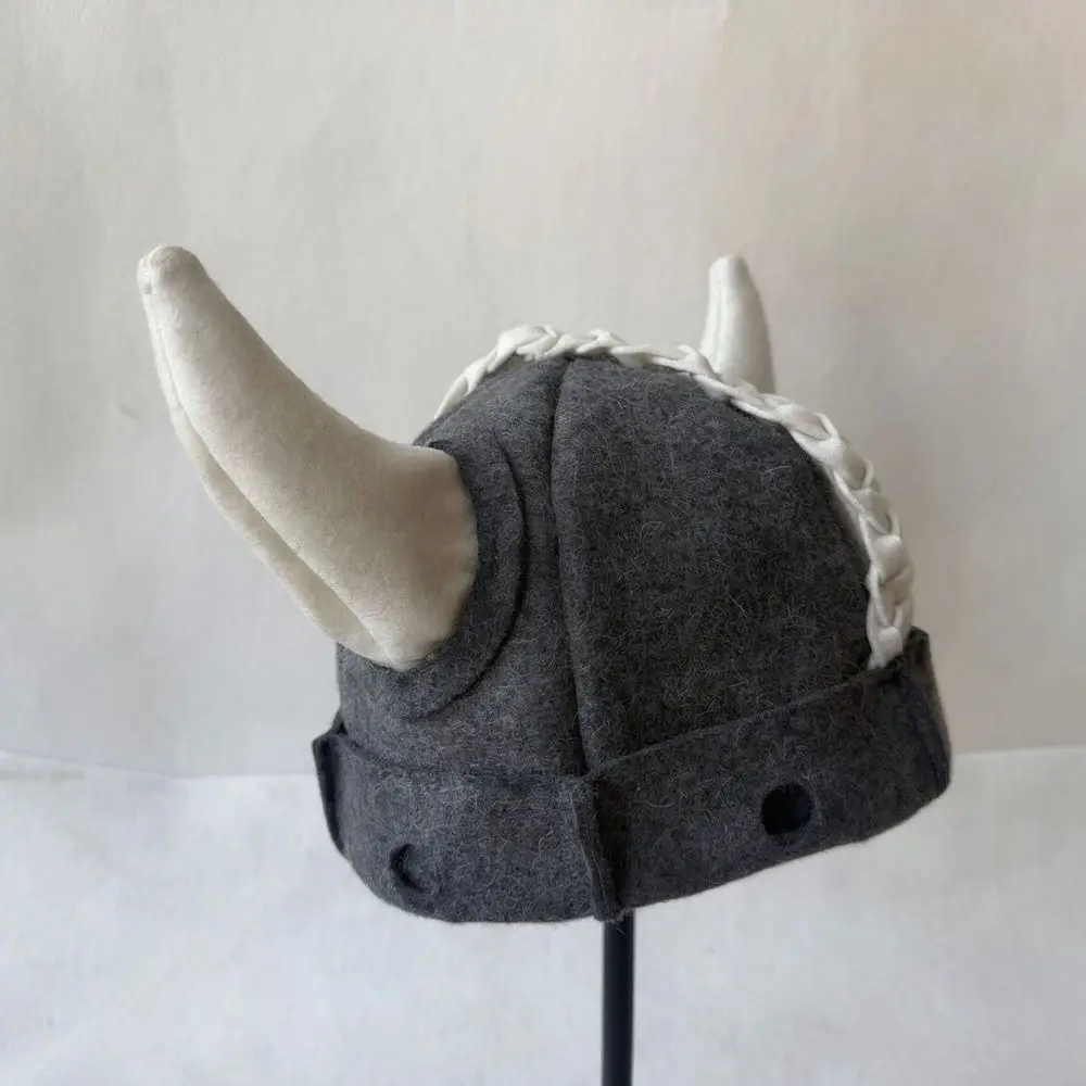 Funny Viking Horn Sauna Hat Pure Wool Felt Cap Heat Protection For Steam Spa Bathing Party Costume Gear