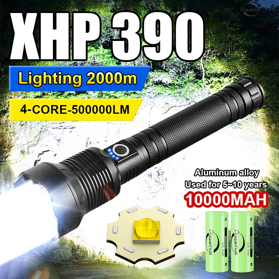 

Most Powerful Torch XHP390 Flashlight 10000mah Large Capacity Rechargeable Lamp Outdoor Waterproof Tactical Lantern Self Defense