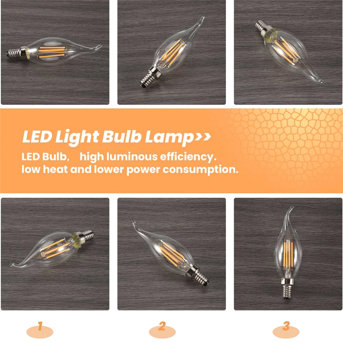 Bombilla LED regulable E12, 4W, COB, Edison, filamento de llama, 12,5x3,5 cm