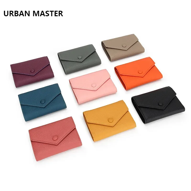 URBAN MASTER Portafogli corti da donna semplici a tre ante in pelle di vacchetta Porta carte da donna con busta alla moda Porta carte sottile in