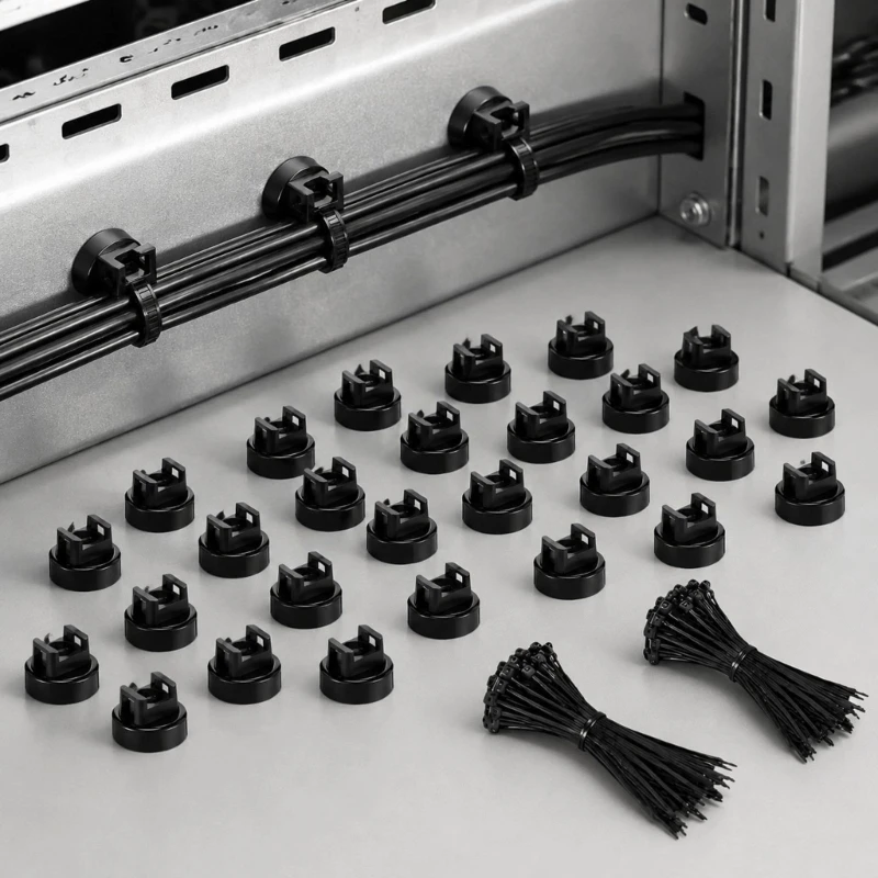 28 Cable Tie Mounts with Raised Threading Openings for No-Drill Cord Routing on Compatible Metal Shelving and M4YD