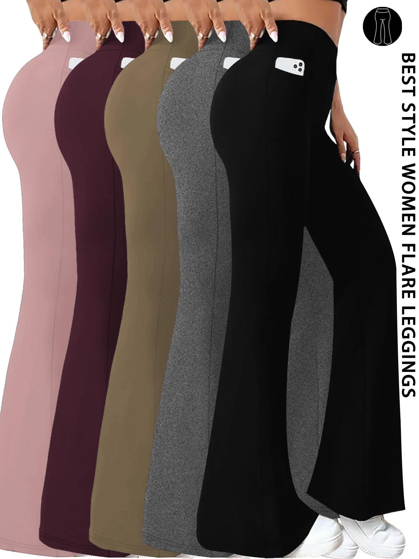 

5 Pack Women's Super Soft Flare with Pockets High Waisted Tummy Control Workout Yoga Push Up Gym Fitness Leggings Bell Bottoms