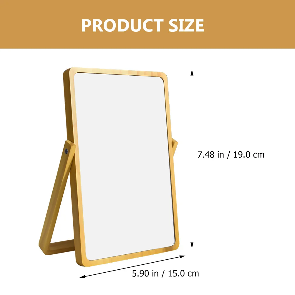 مرآة مكياج خشبية إبداعية من مادة ممتازة، تصميم مدمج أصفر فاتح، حواف ناعمة، مرآة زينة لغرفة النوم، ديكور سطح المكتب