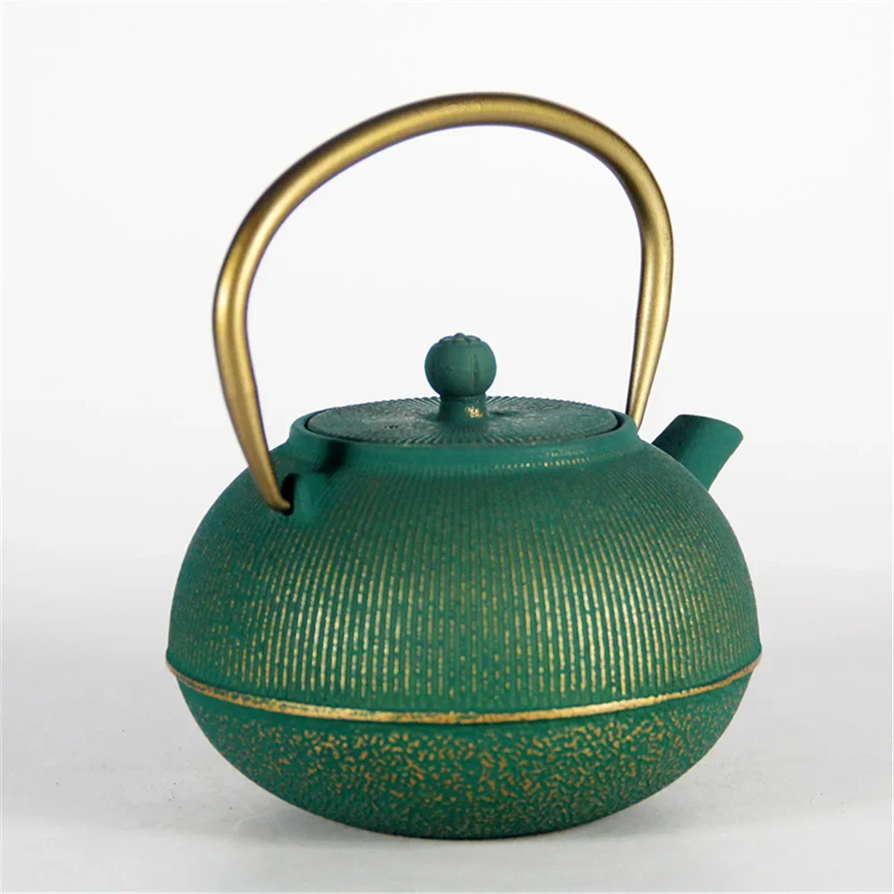 Personalized Golden Green Teaware Chinese Enamel Tea Sets Japanese Tetsubin Tea Kettle Cast Iron Teapot