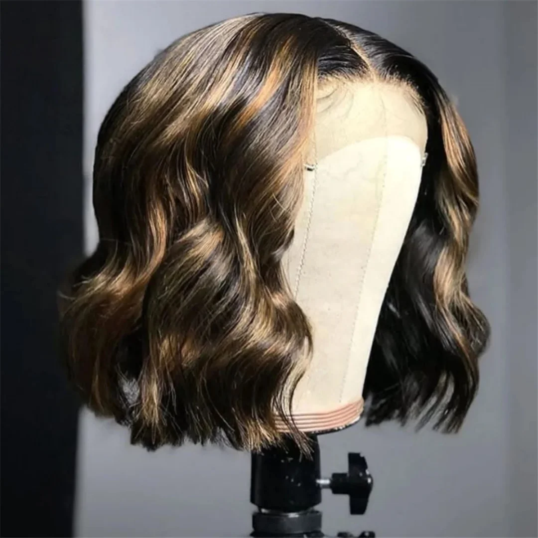 

16Inch Highlight Brown Wave Preplucked Glueless Silk Base Human Hair Wig 5x5 Soft Natural Jewish Style with Baby Hair And HD Lac