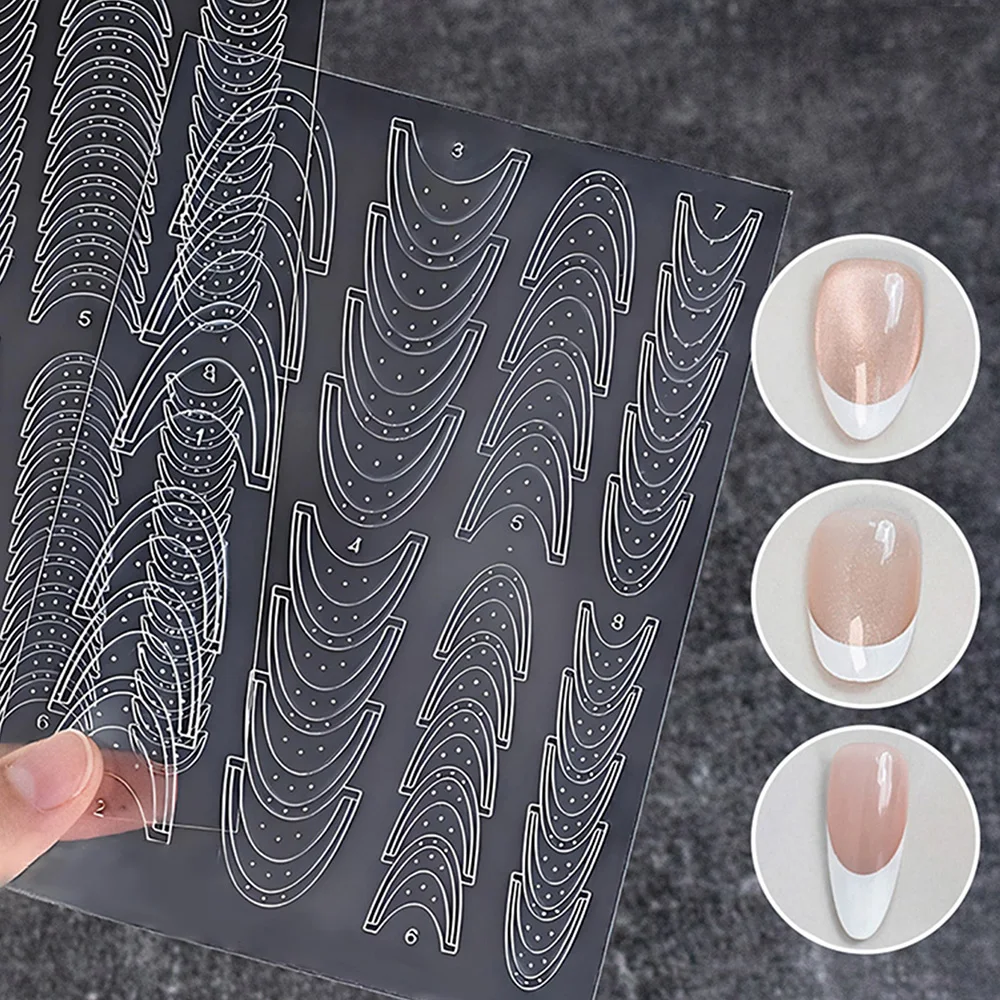 1pcs Transparent Hollow French Nail Stickers 3D French Line Tip Nail Guides Self-Adhesive Slider Nail Stencils Auxiliary Tools