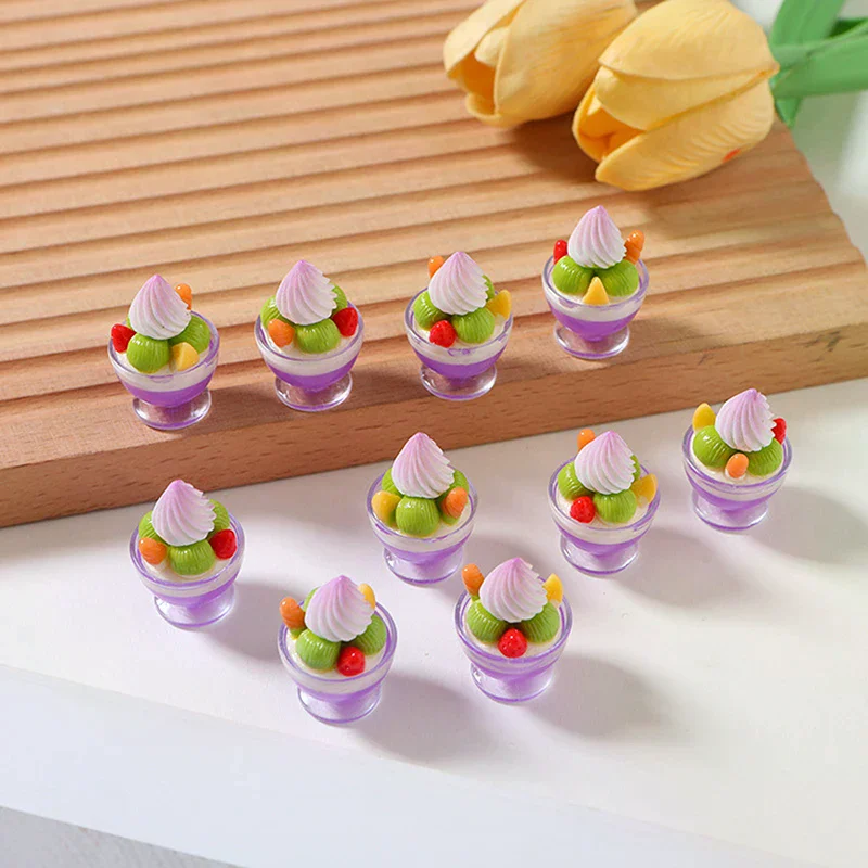 Mini sobremesa modelo acessórios decoração de casa 6 pçs casa de bonecas em miniatura copo creme sundae brinquedos de sorvete
