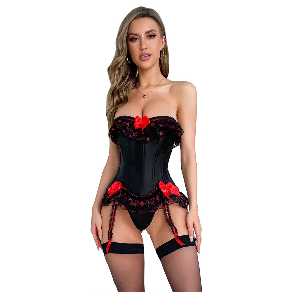 

Sexy Overbust Corset Lace Up Boned Waist Bustier Top Christmas Xmas Costume Korset