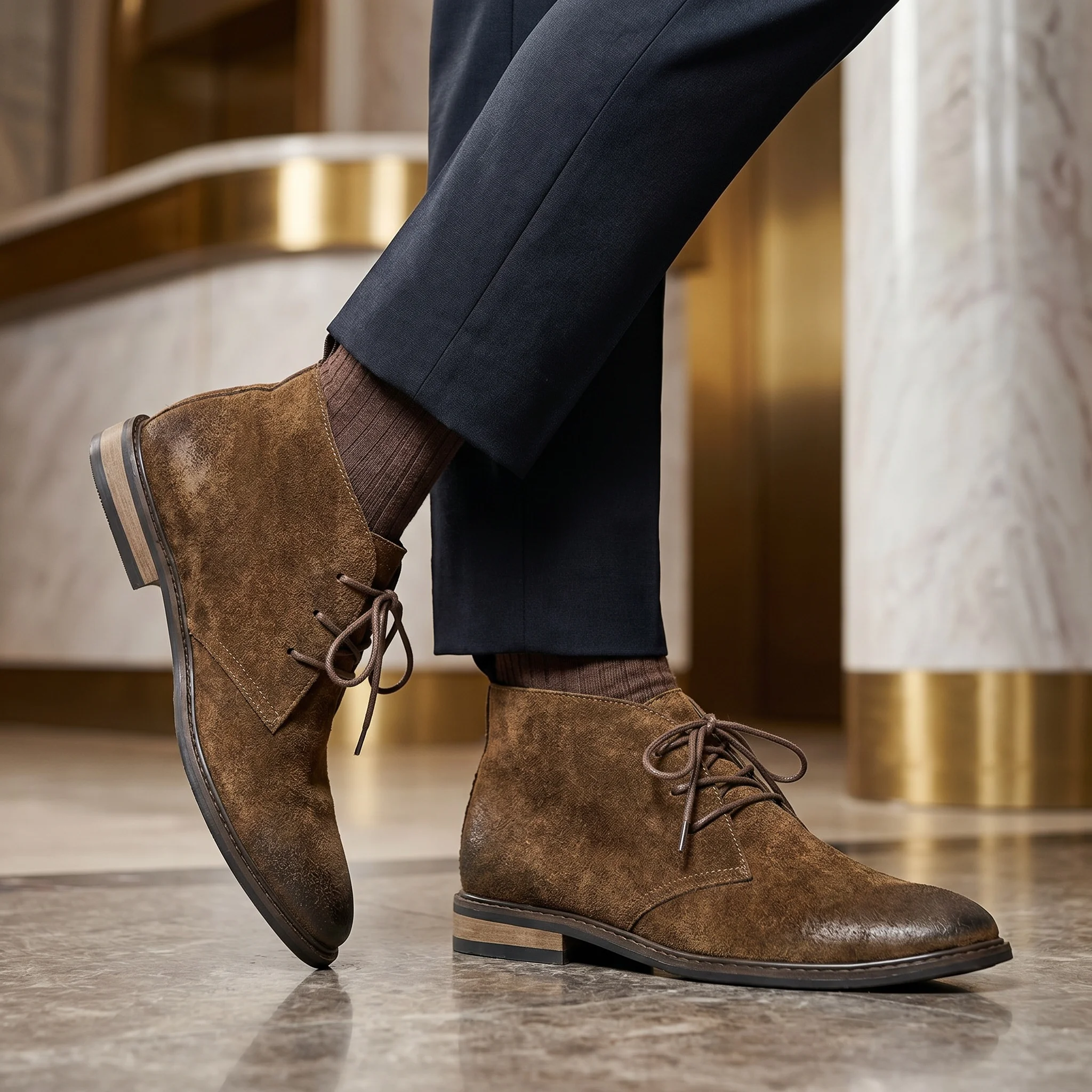 Herrenstiefel aus echtem Rindsleder, mit zwei Ösen zum Schnüren, für Herren, geeignet für Freizeitkleidung, Herrenstiefel mit matten, gemusterten Verzierungen. – Detail 4