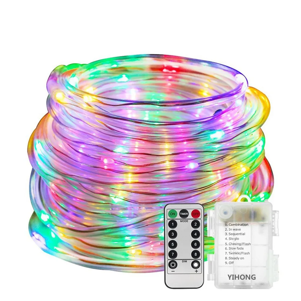 Outdoor String Lights 10M 100LEDs Battery Operated LED Rope Tube String Lights for Patio Easter Christmas Party Wedding Holiday