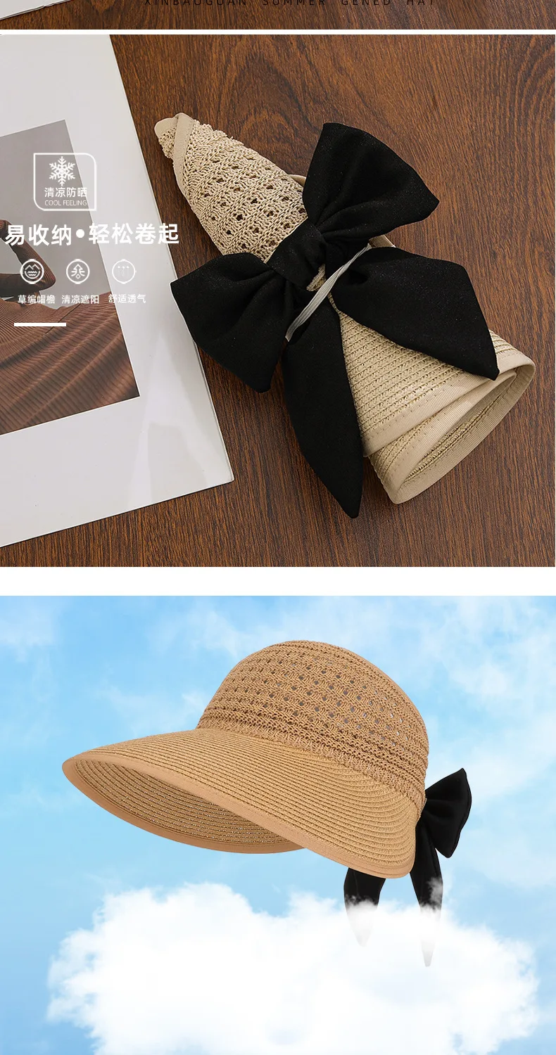 

Summer sunscreen hat women's outdoor travel straw woven big eaves sun hat Korean version fashion bow empty top sun hat