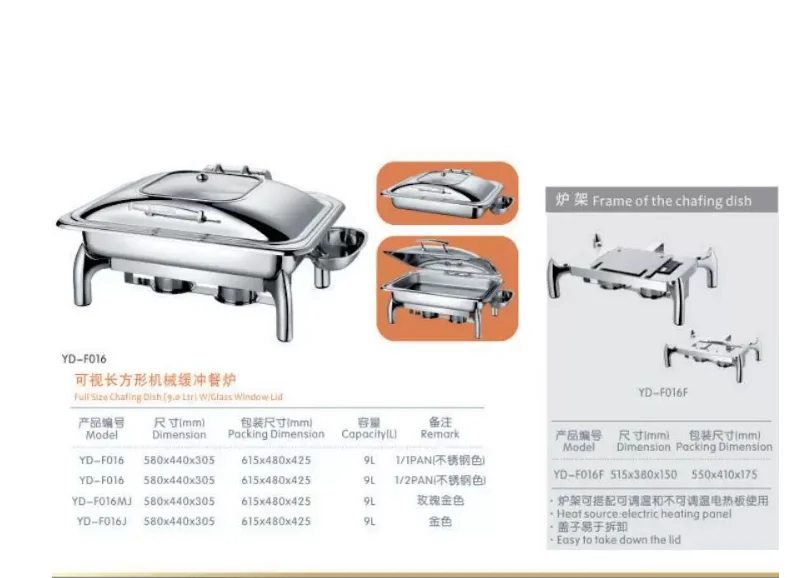 1 pcs hotel buffet chafing dish food square hydraulic hinged stainless steel food warmer gold chafing dish with glass lid