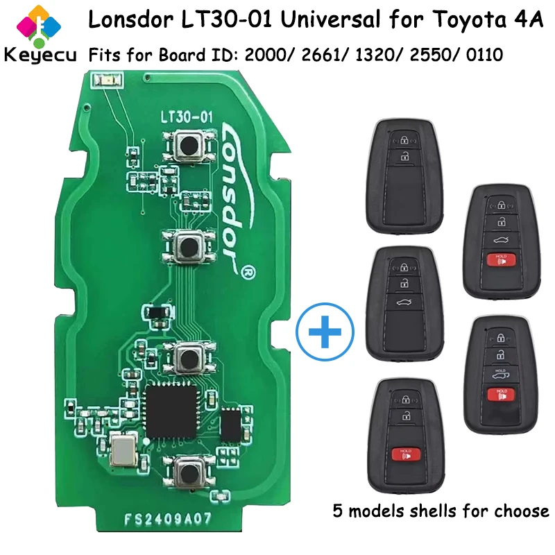 KEYECU Lonsdor LT30-01 Universal Smart Remote Key for Toyota 4A Type By K518 Pro KH100+ K518 Fob Board: 2000/2661/1320/2550/0110