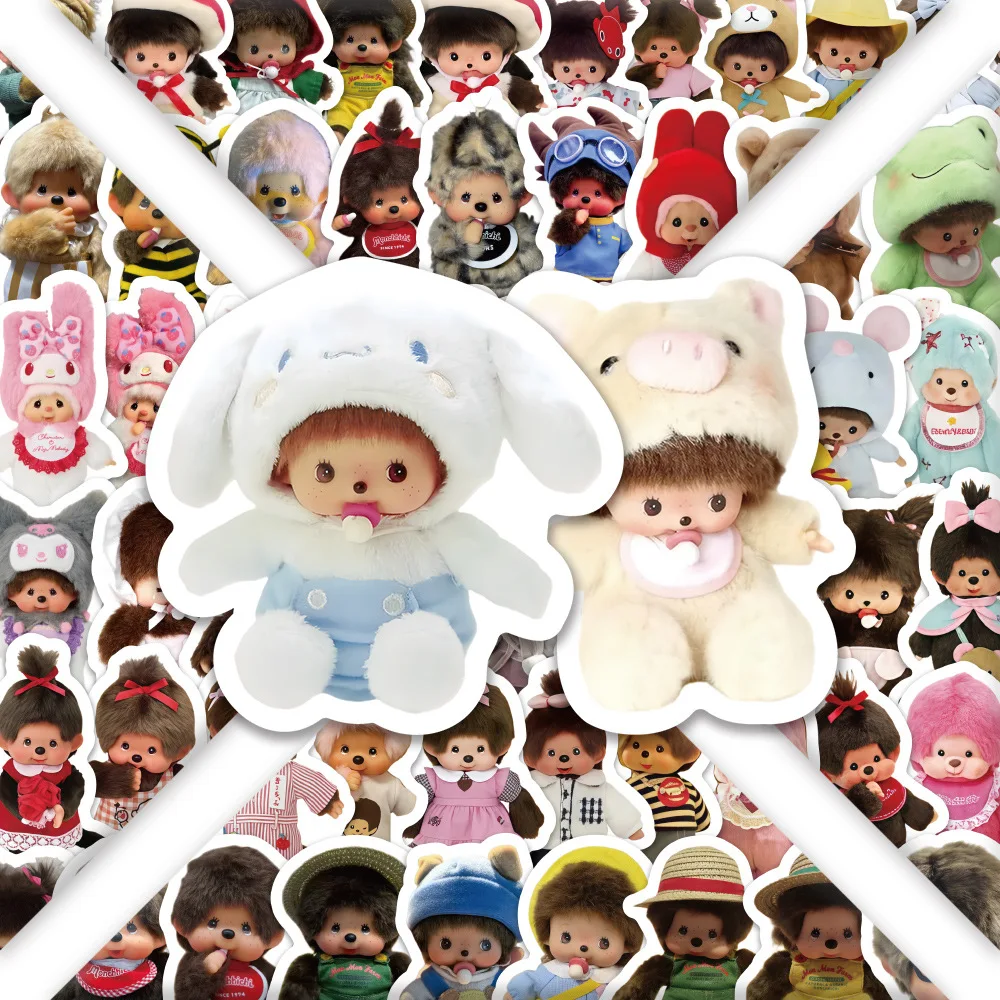 80PCS Monchhichi Graffiti Stickers Kids Kawaii Waterproof Paster Sticker for Phone Computer Notebook Stationery DIY Toys Secret