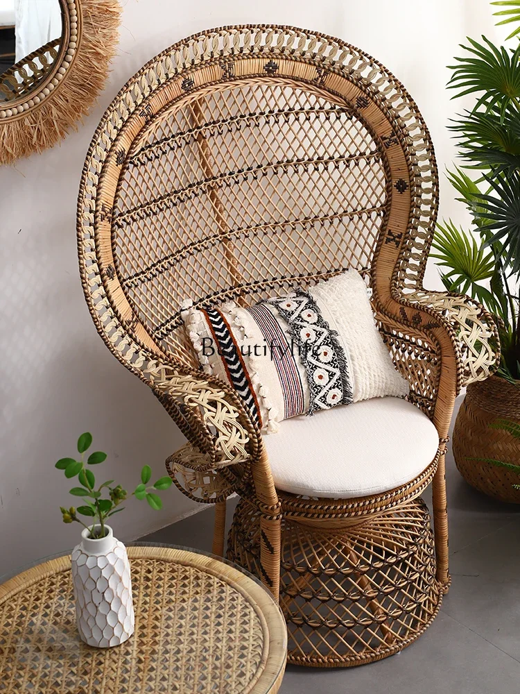 

LD6Natural Real Fujikujaku Rattan Chair Balcony Princess Chair Designer Single Chair
