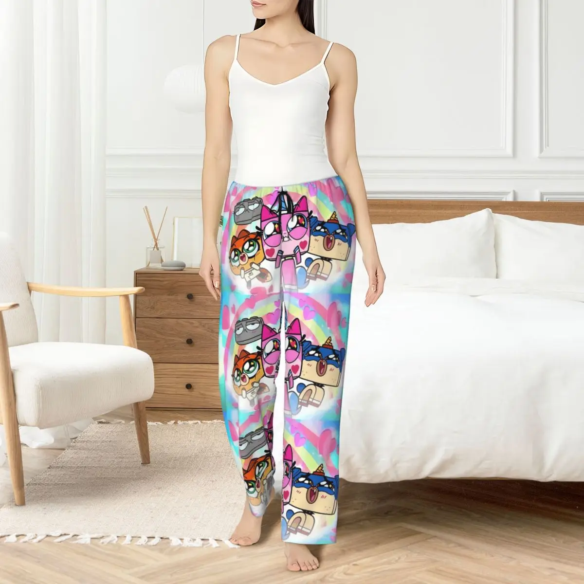 

Custom Unikitty Pajama Pants Women Cat Anime Sleepwear Lounge Sleep Bottoms Stretch with Pockets