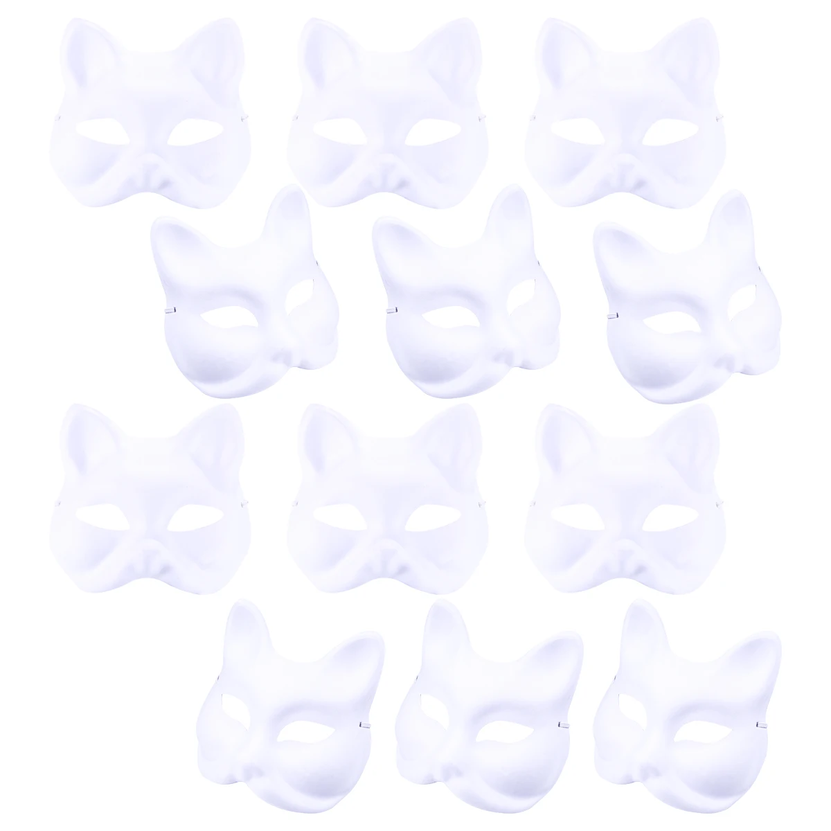 12 PCS Pulp Animal Mask DIY Paper Painting Props Paintable Cat Creative Cartoon Blank Face Men and Women
