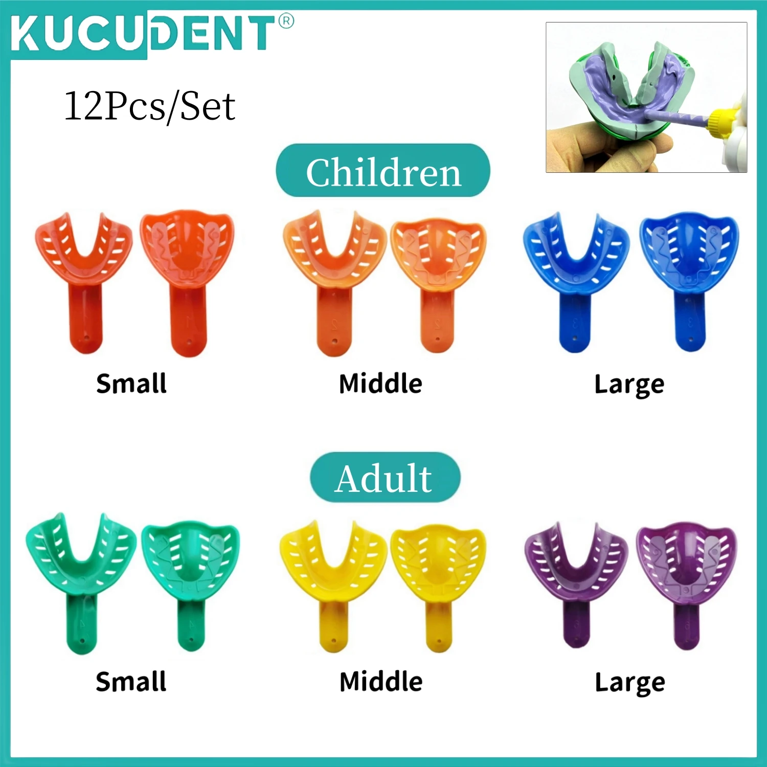 12Pcs/Kit Dental Impression Trays Plastic Teeth Holder for Adult Children Autoclavable Colorful Daily Care Specialized Tools