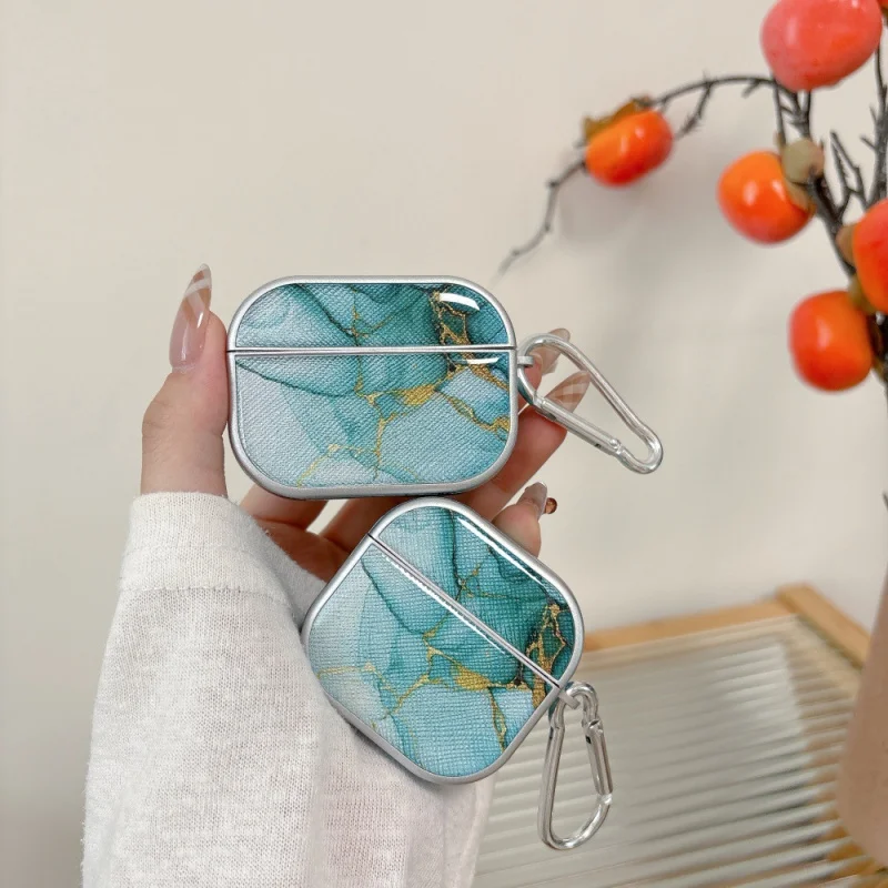 Apple AirPods 2/3に適しています。グリーンマーブル柄のイヤホンケース、シンプルで落下防止。