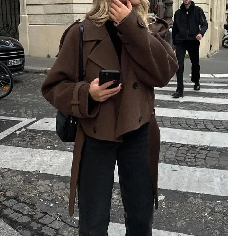 

Autumn/Winter Women's Woolen Jacket Unique Streetwear Long Sleeve Button-Up Coat For Cold Weather